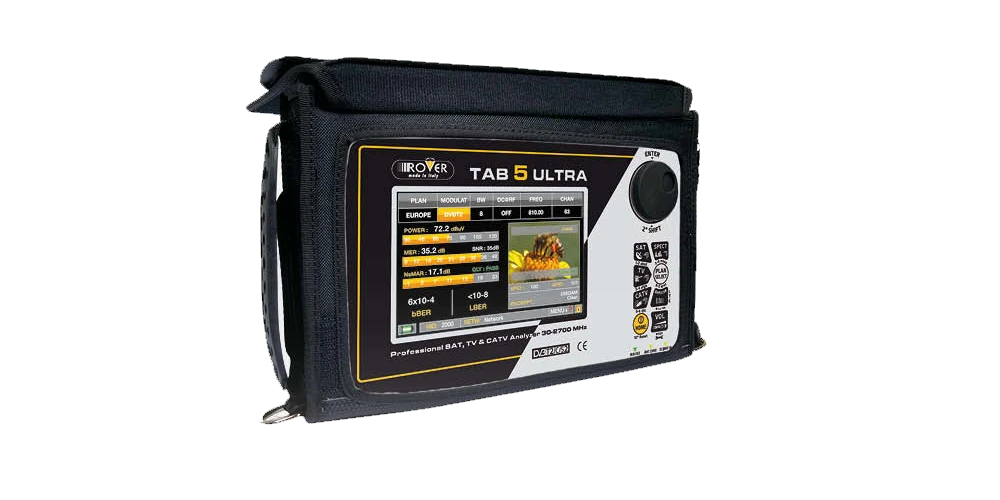 Profesjonalny miernik sygnału satelitarnego Rover TAB 5 Ultra używany do precyzyjnego ustawiania anten przez firmę PUM Pruszk&oacute;w. Cena i montaż anteny satelitarnej to dwa najczęstsze pytania.